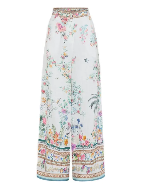 Camilla floral-pattern linen trousers