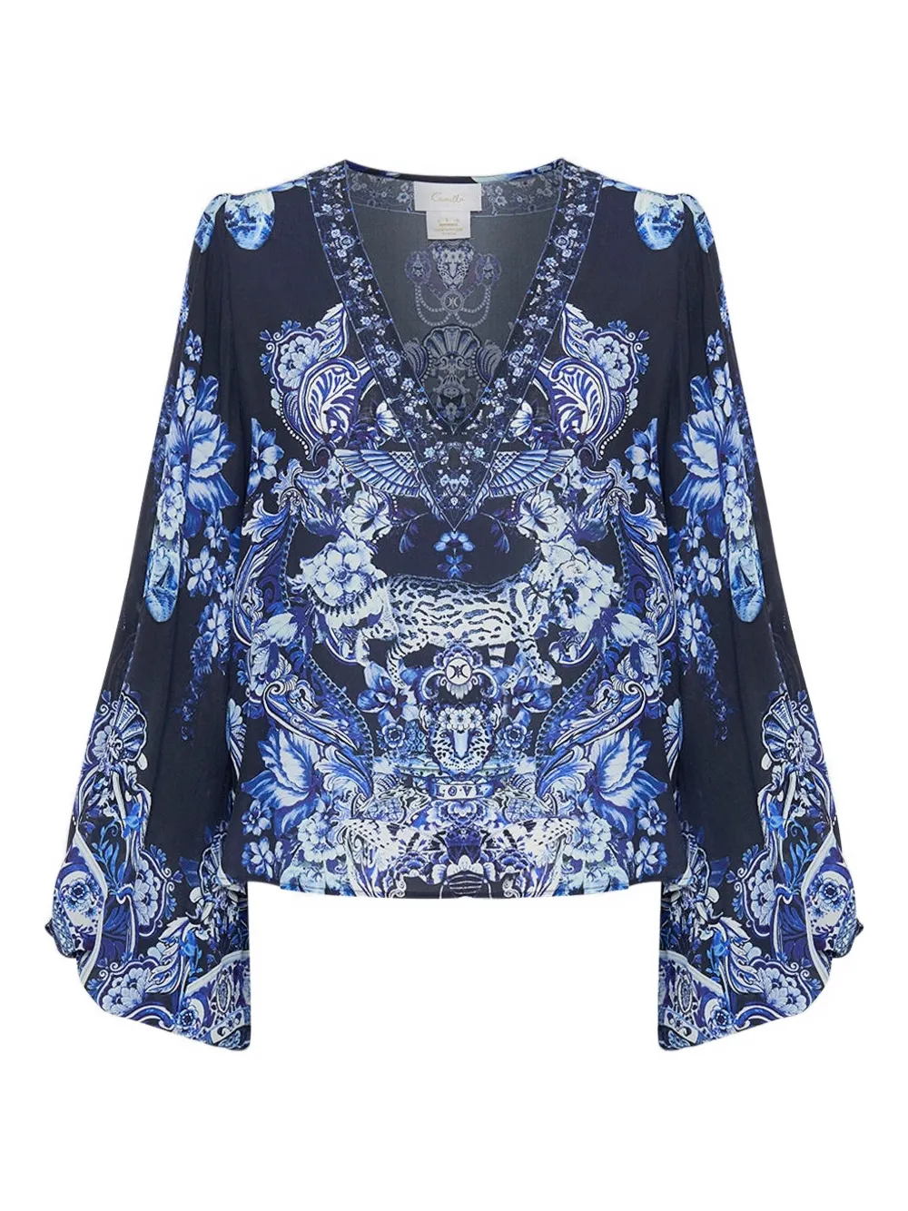 Camilla v-neck blouson-sleeve blouse - Blu
