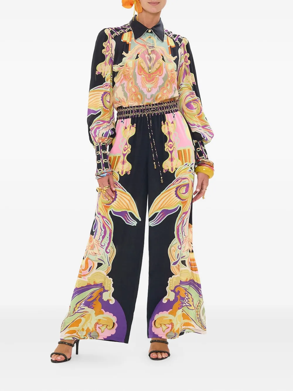 Camilla straight leg print trousers - Zwart