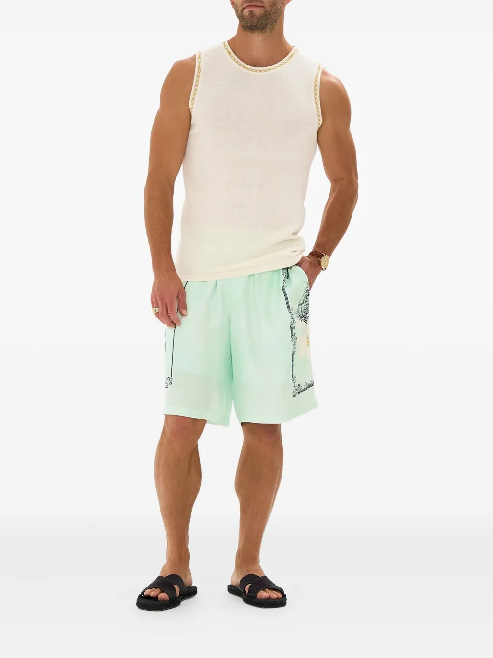 Camilla floral-pattern silk shorts - Groen