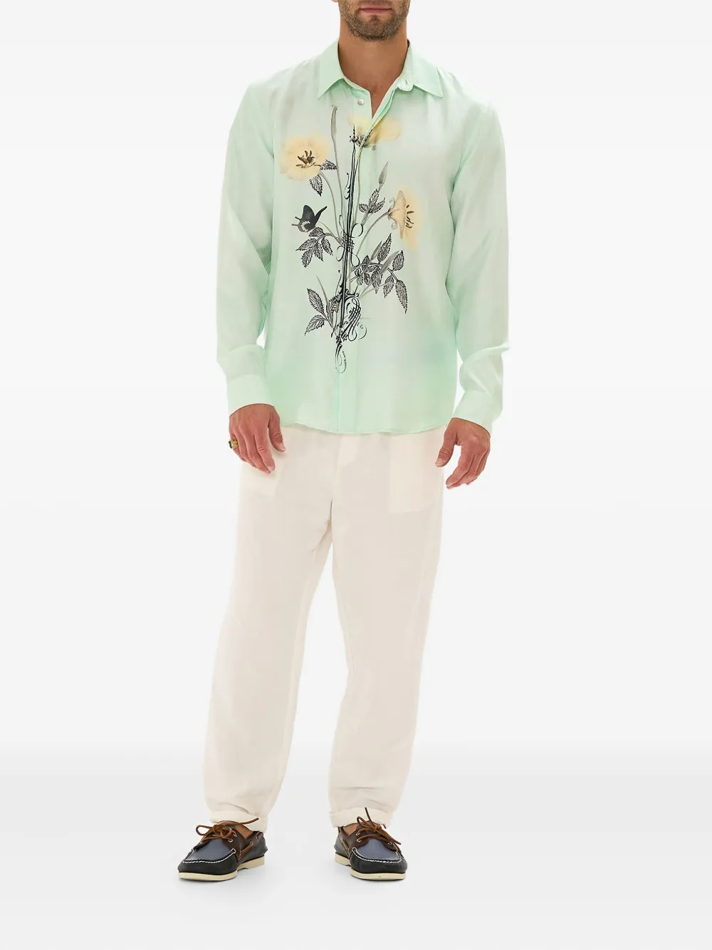 Camilla long-sleeve floral-print shirt - Groen