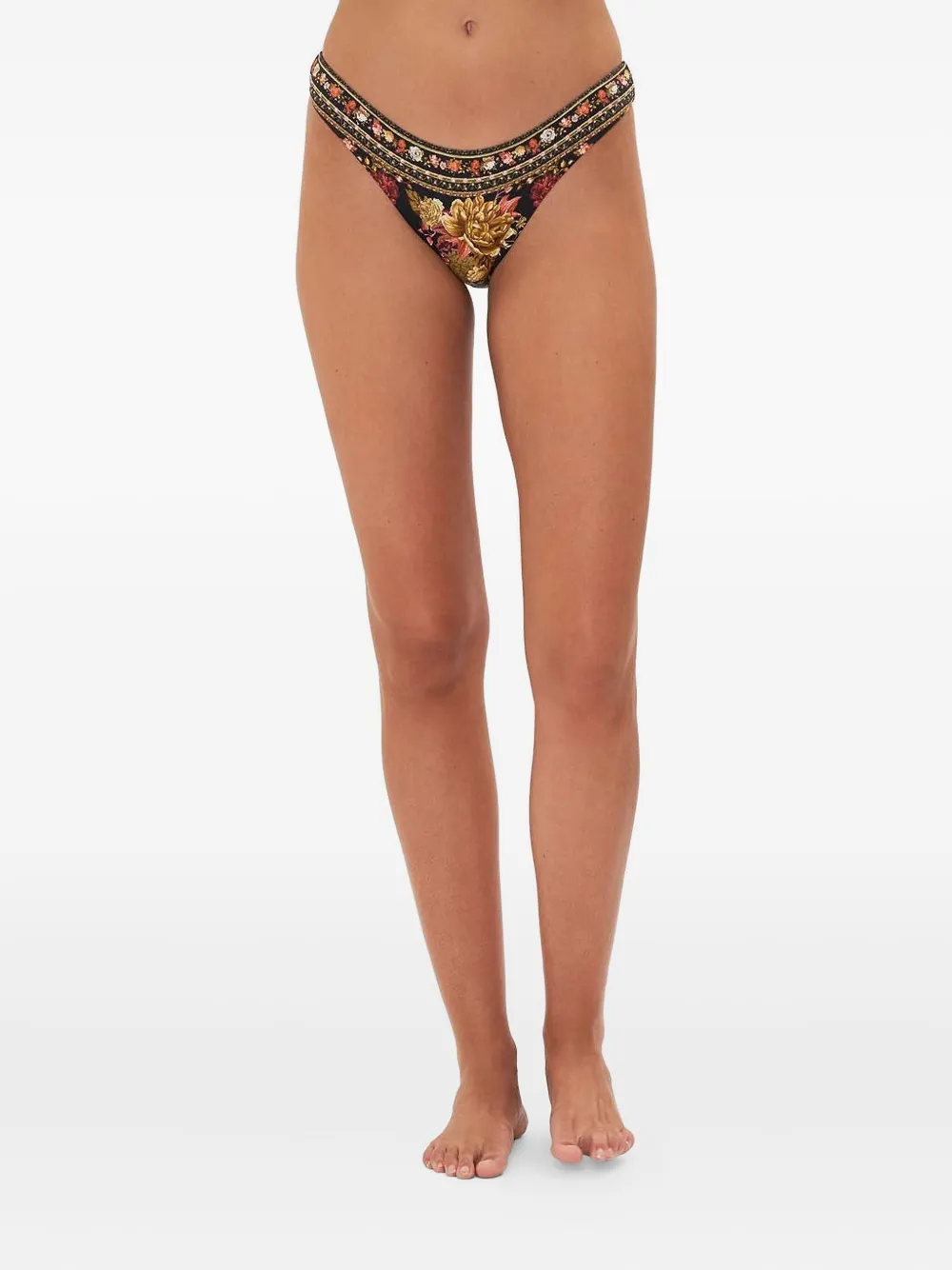 Camilla Stitched In Time bikinislip met bloemenprint Zwart