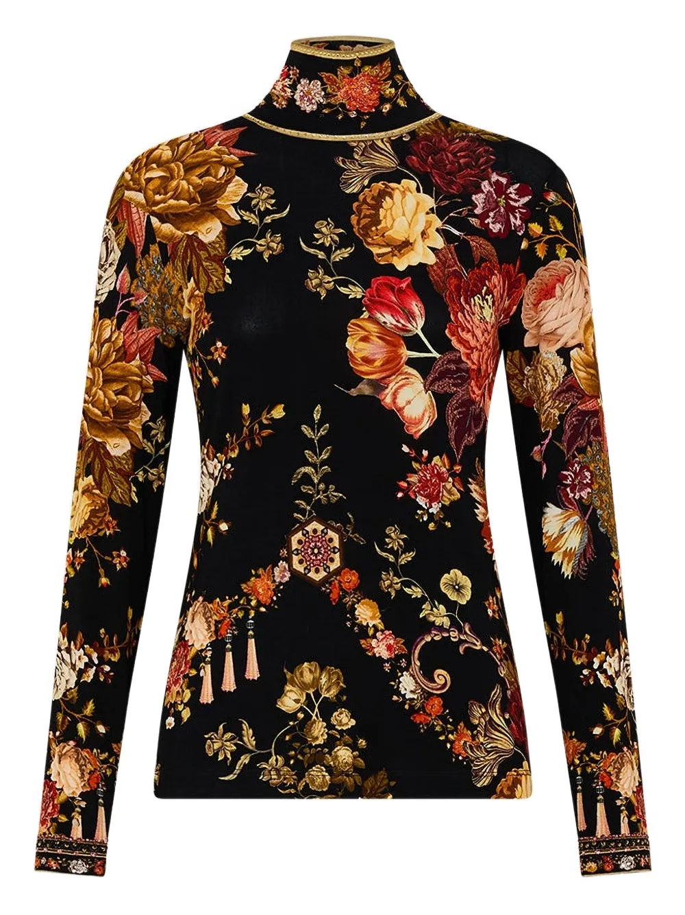 Camilla floral high-neck top - Nero