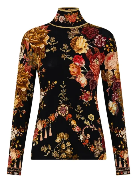Camilla floral high-neck top