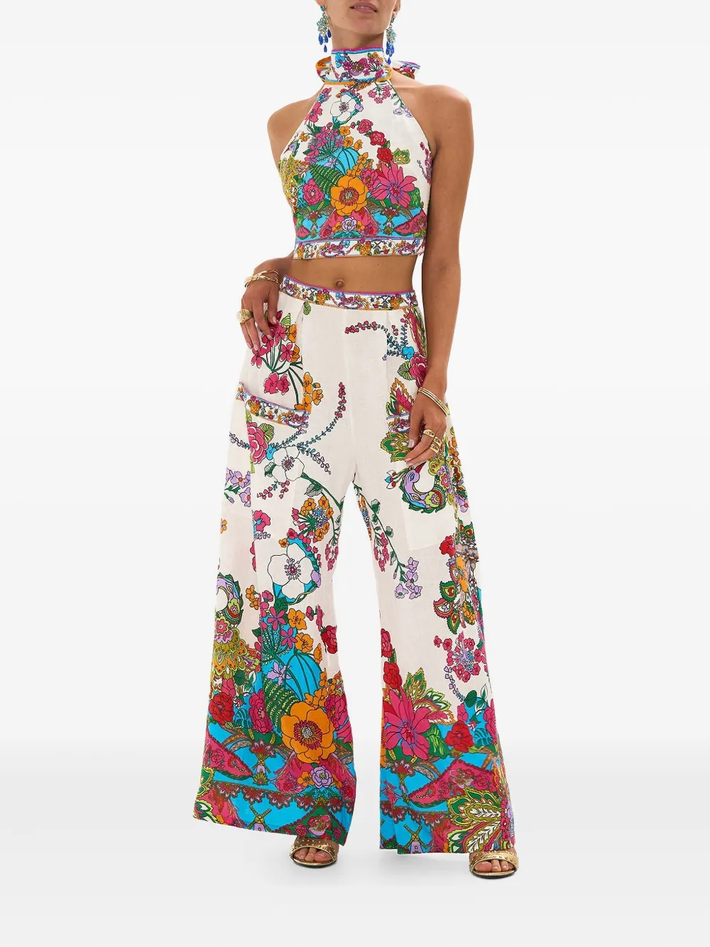 Camilla front pocket wide leg trousers - Wit