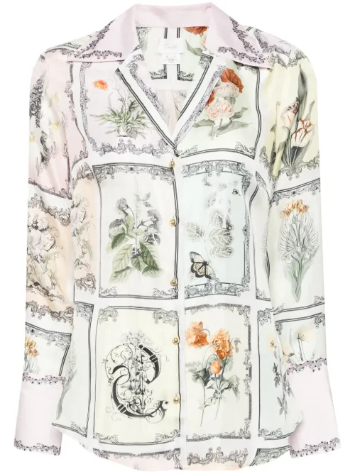 Chemise en soie à imprimé végétal - Camilla - Modalova