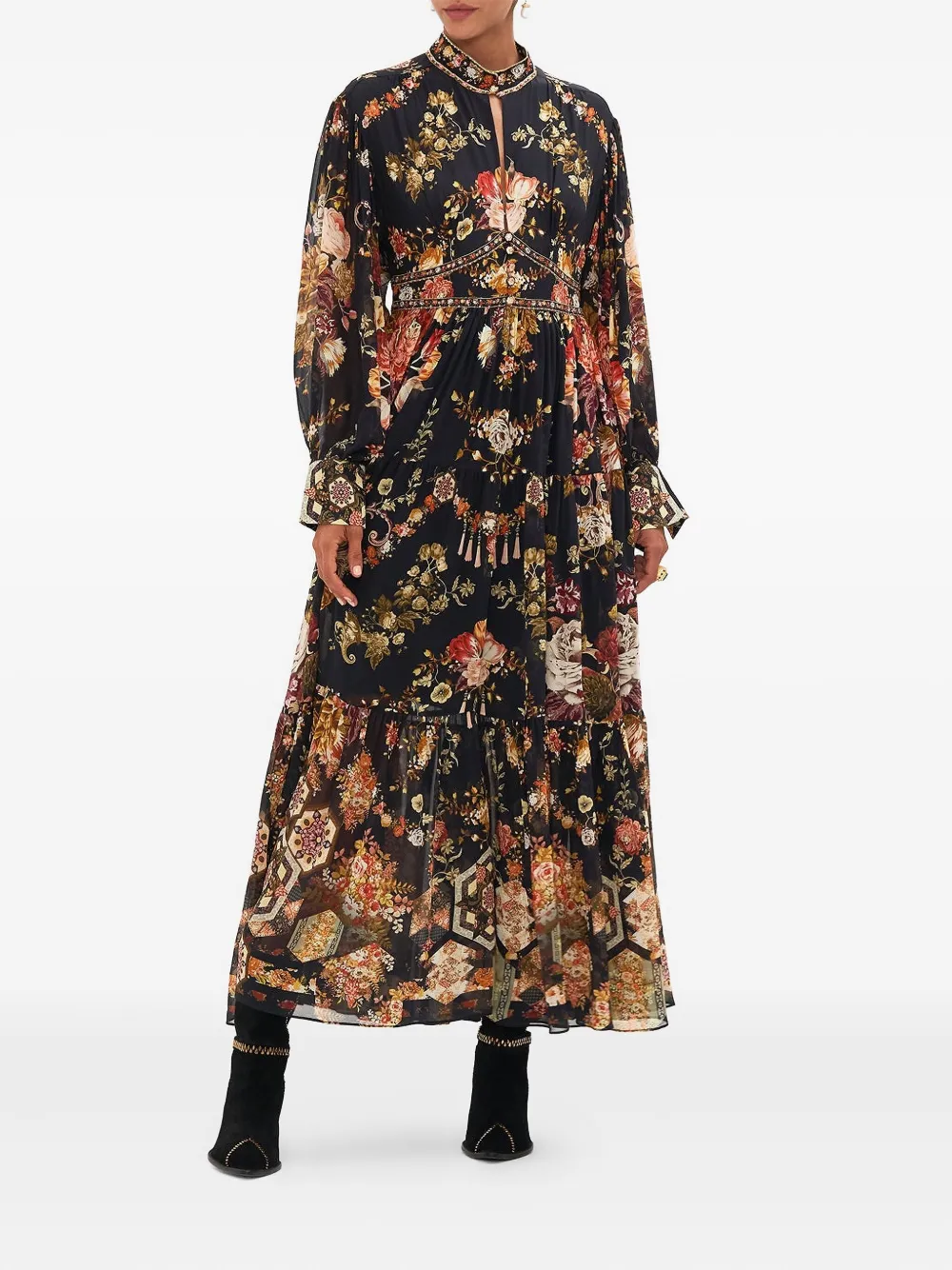 Camilla Stitched In Time tiered dress - Zwart