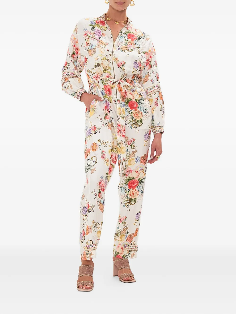 Camilla panelled drawstring zip-up jumpsuit - Wit