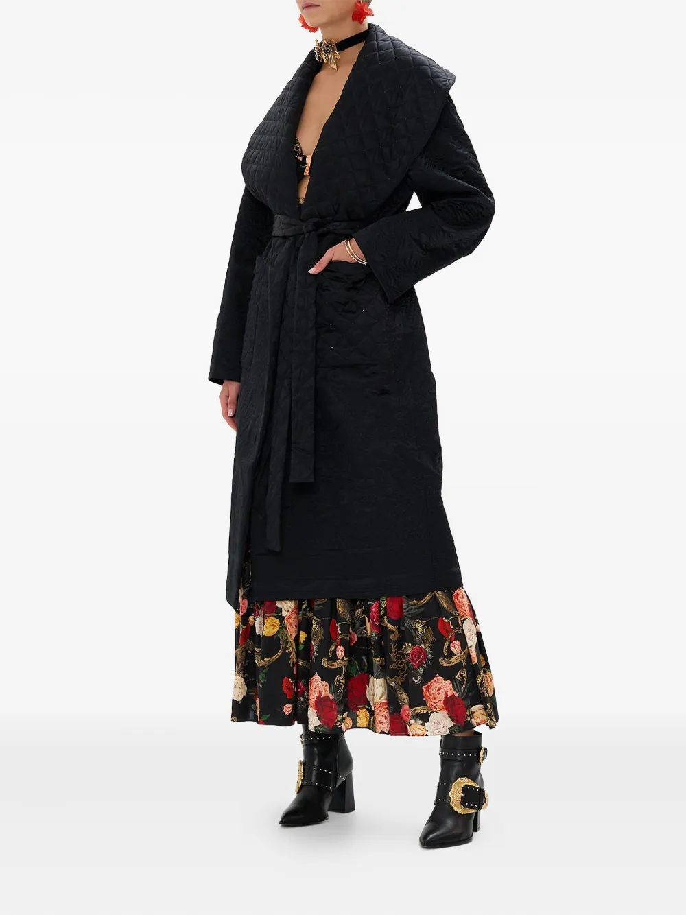 Camilla quilted oversized coat - Zwart