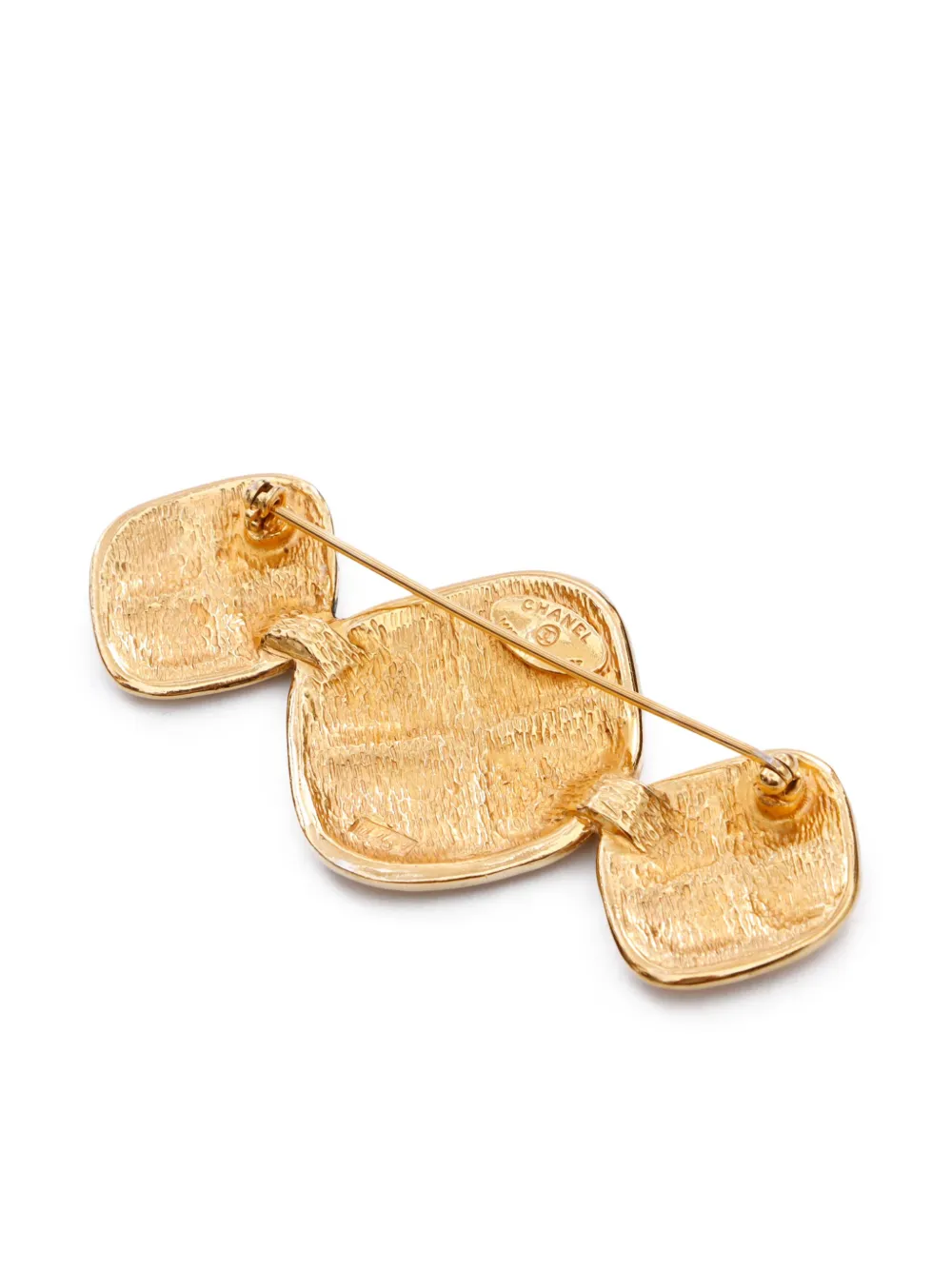 Pre-owned Chanel 1981-1985 Diamond-embossed Triple Brooch In Gold