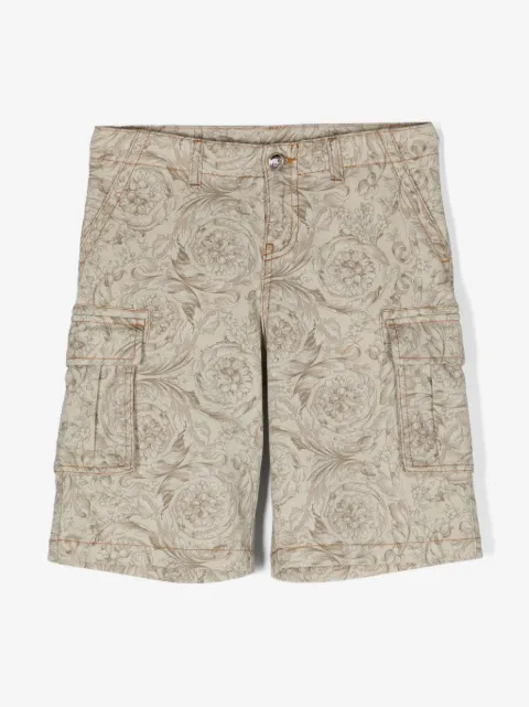 Versace Kids Barocco-print denim cargo shorts
