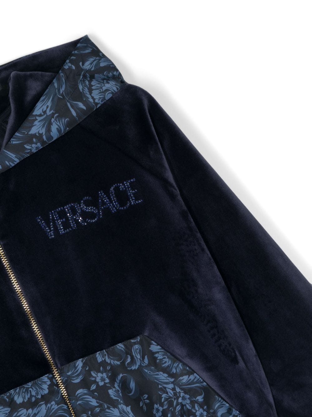 Shop Versace Crystal-embellished Hooded Jacket In Blau