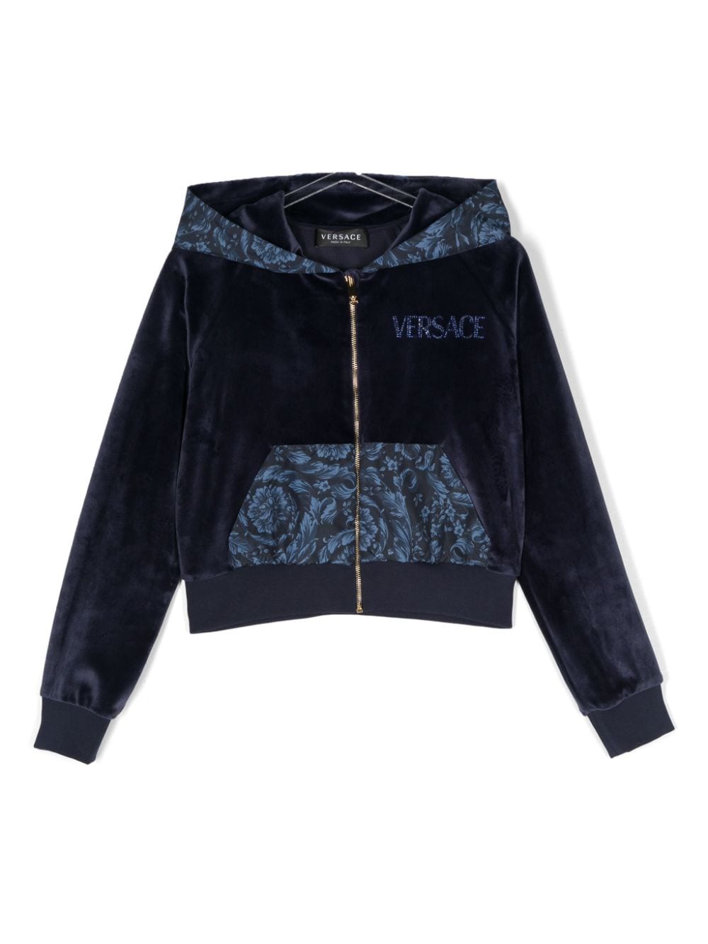 Versace Kids' Kapuzenjacke Mit Kristallverzierung In Blau