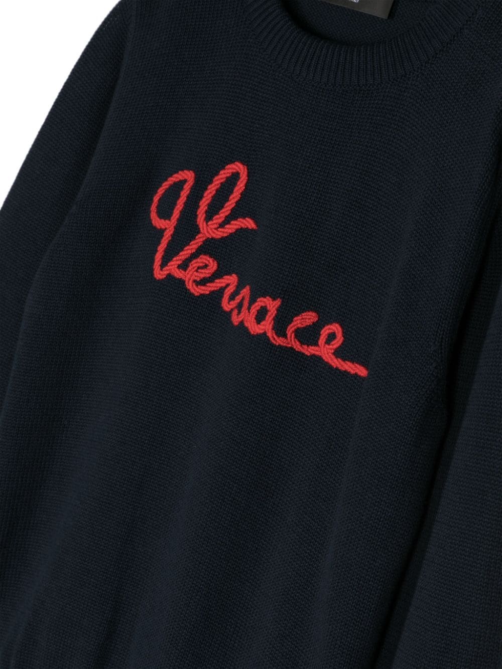 Shop Versace Marine-logo Cotton Jumper In Blue