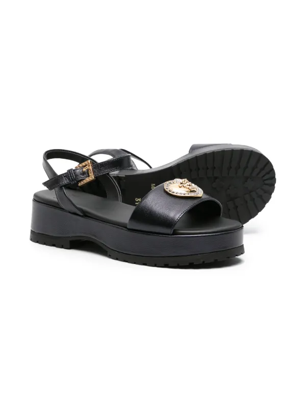Versace Kids Medusa-plaque Leather Sandals | Black | FARFETCH