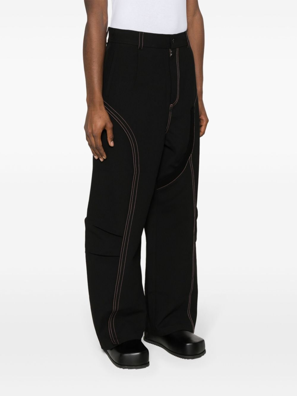 Shop Feng Chen Wang Contrast-stitching Trousers In Black