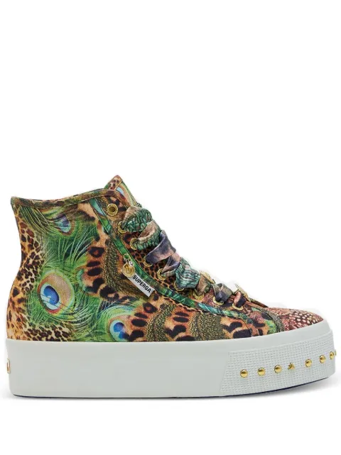 Camilla x Superga peacock print studded sneakers