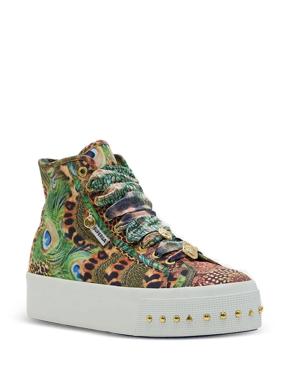 Camilla x Superga peacock print studded sneakers - Groen