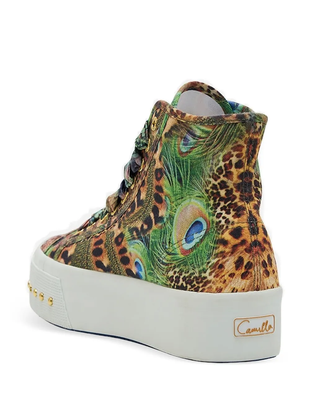 Camilla x Superga sneakers met studs en pauwprint Groen