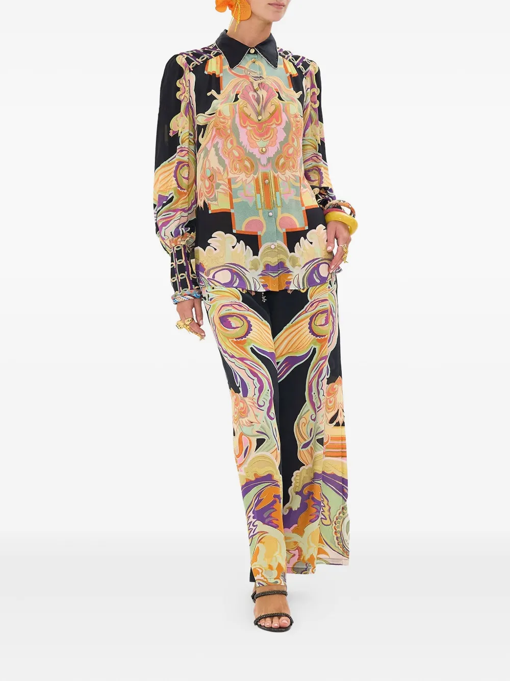 Camilla button sleeve blouse club cinemania - Zwart
