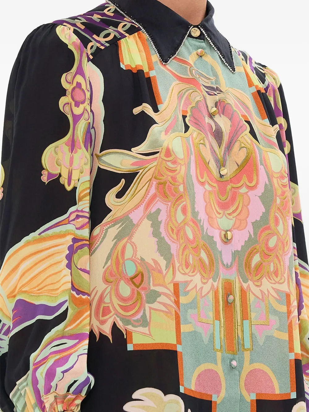 Camilla Blouse Club Cinemania met mouwen met knopen Zwart