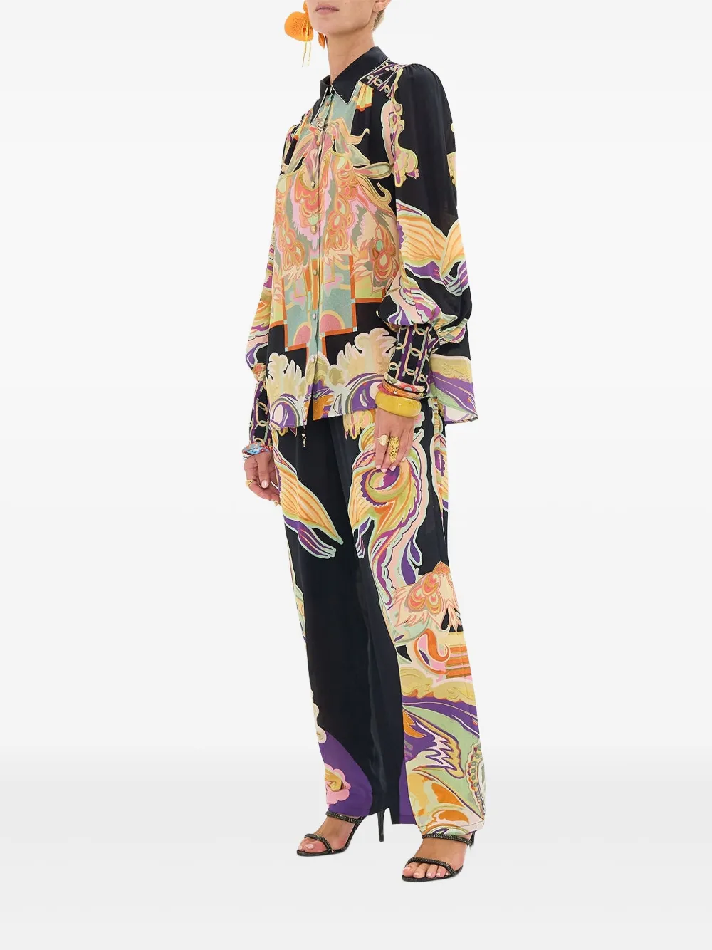 Camilla Blouse Club Cinemania met mouwen met knopen Zwart