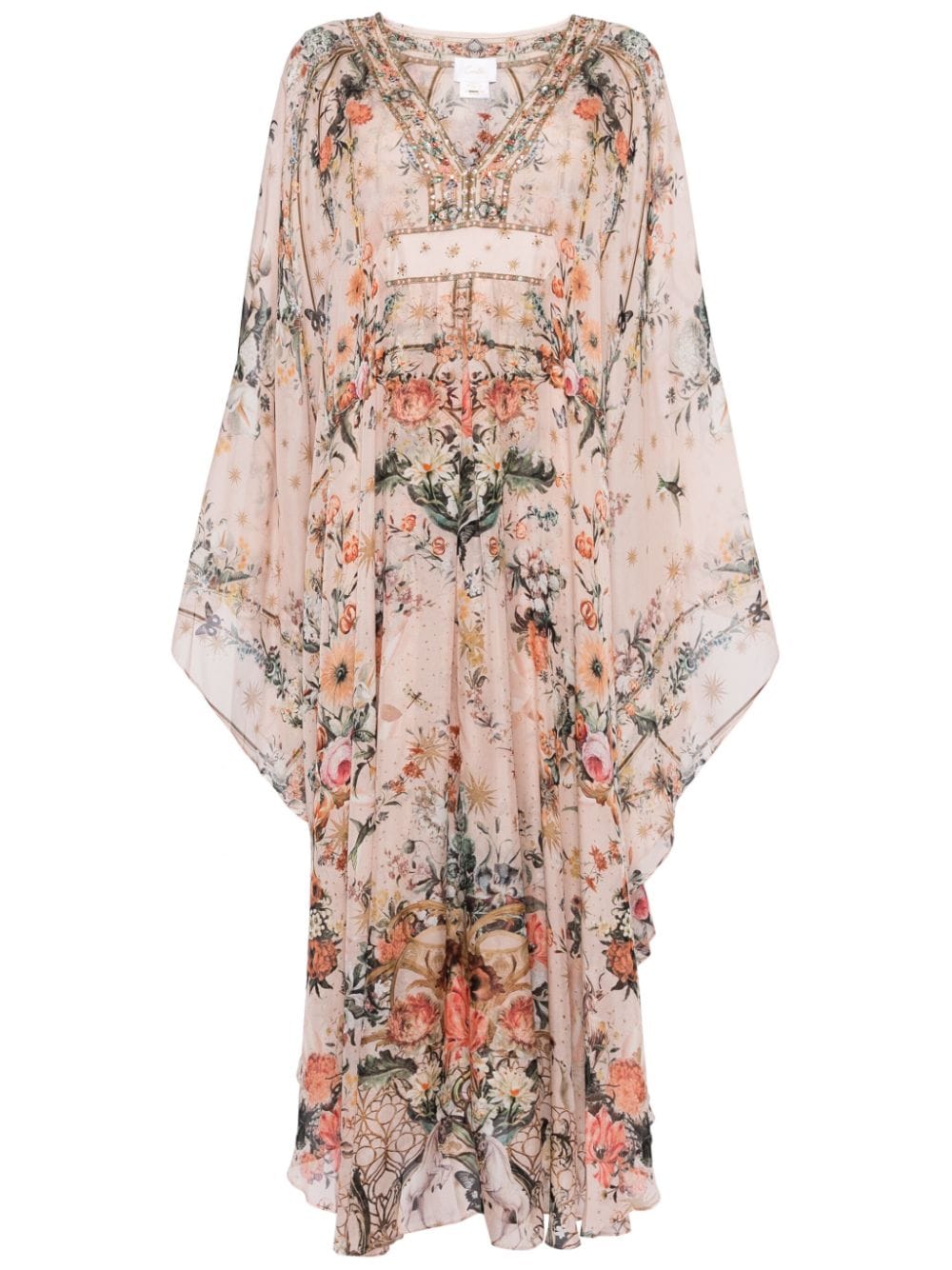 Camilla Floral-print Silk Kaftan In Pink