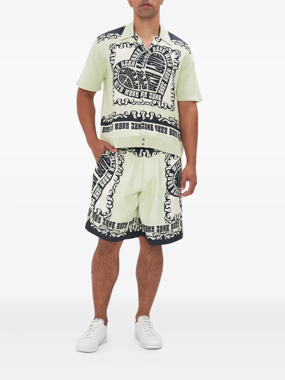 Camilla knit sleeve print shirt - Groen