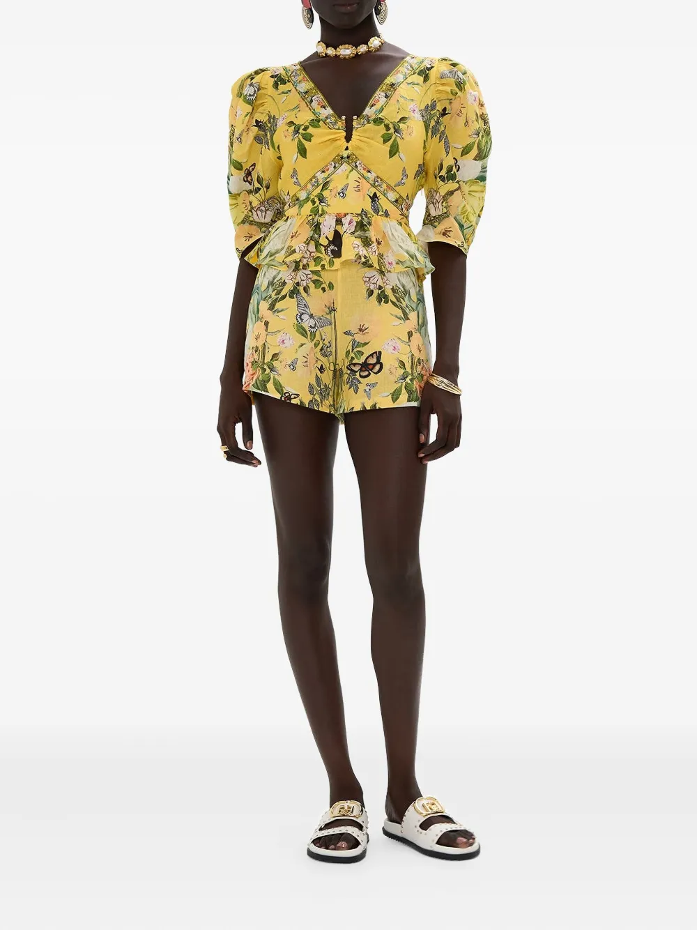 Camilla puff-sleeve blouse - Geel