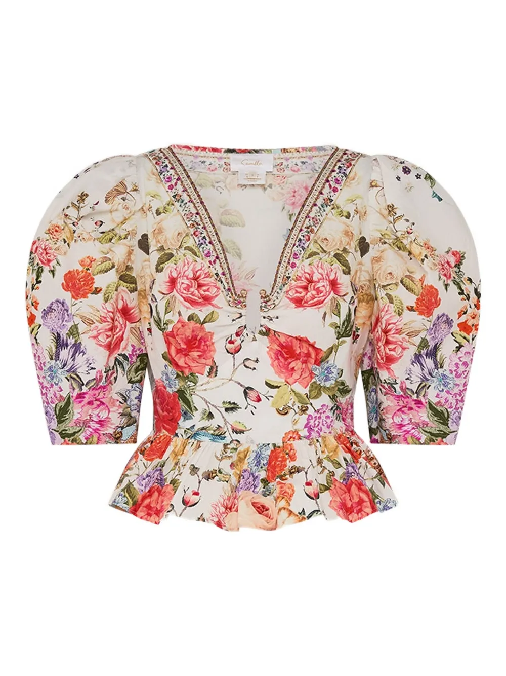 Camilla puff-sleeves hardware blouse - Bianco