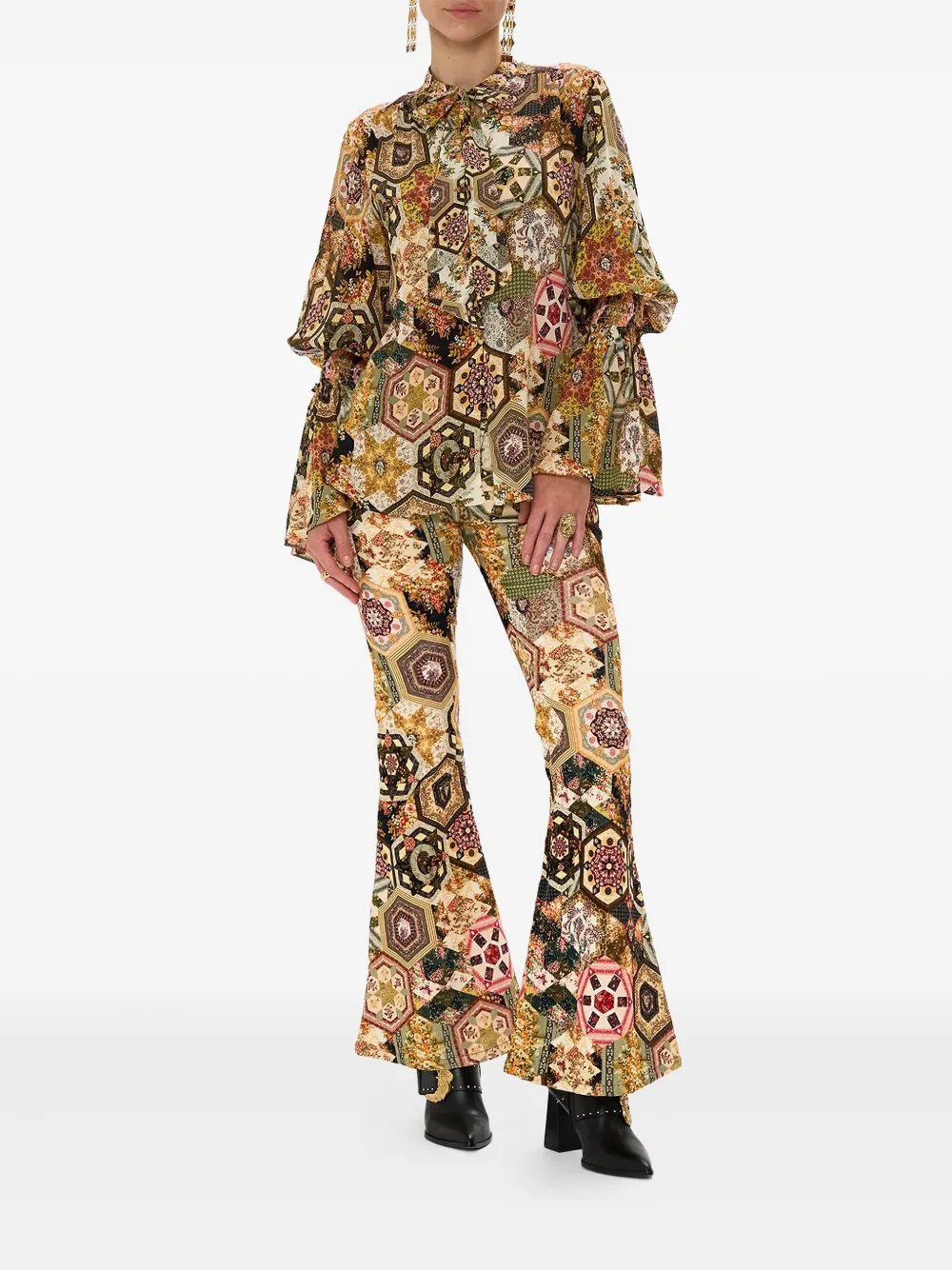 Camilla Stitched In Time tie-neck blouse - Bruin