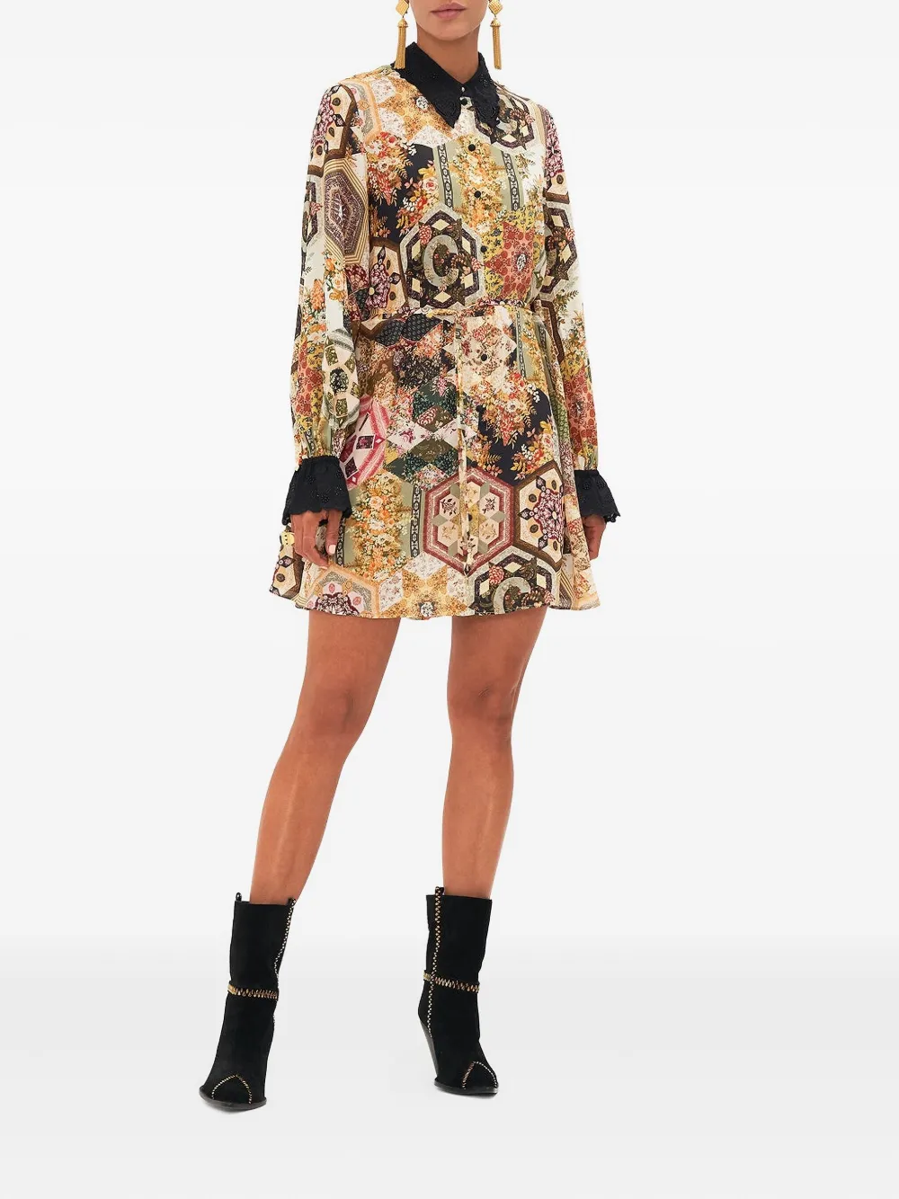 Camilla broderie shirt mini dress - Zwart