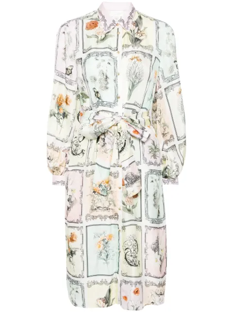 Camilla vestido camisero de seda con estampado gráfico