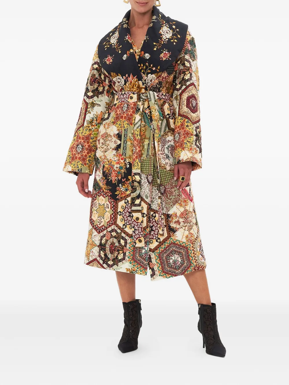Camilla Stitched In Time belted coat - Zwart