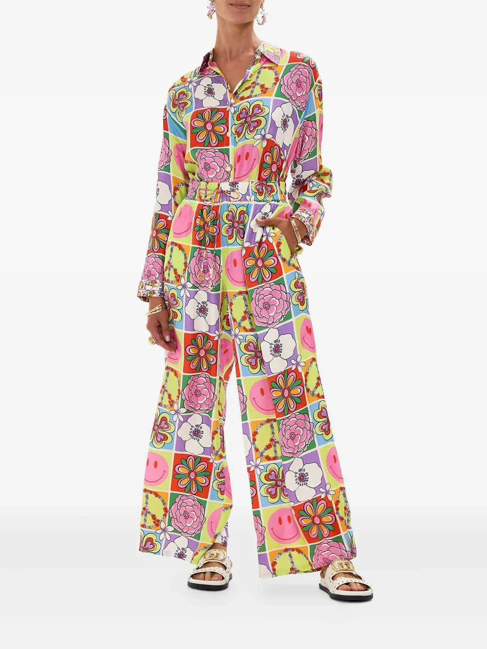 Camilla floral straight-leg trousers - Paars