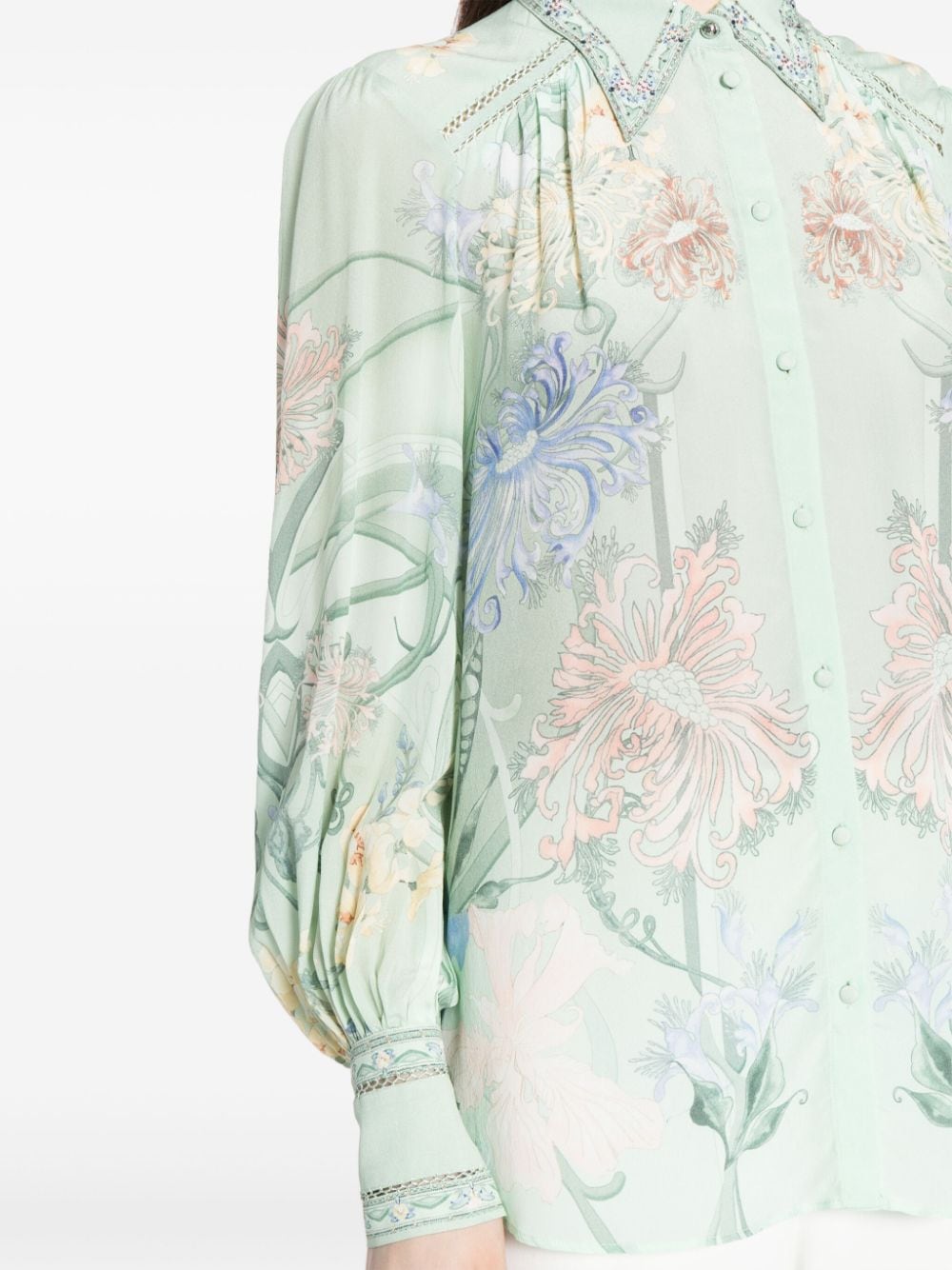 Shop Camilla Floral-print Chiffon Blouse In Green