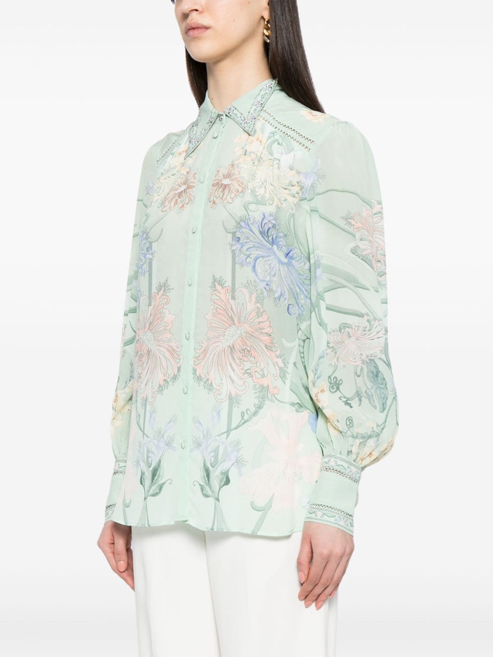 Shop Camilla Floral-print Chiffon Blouse In Green