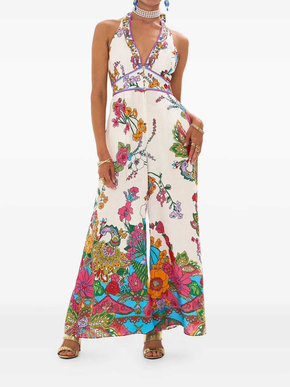 Camilla tie-neck halterneck jumpsuit - Wit