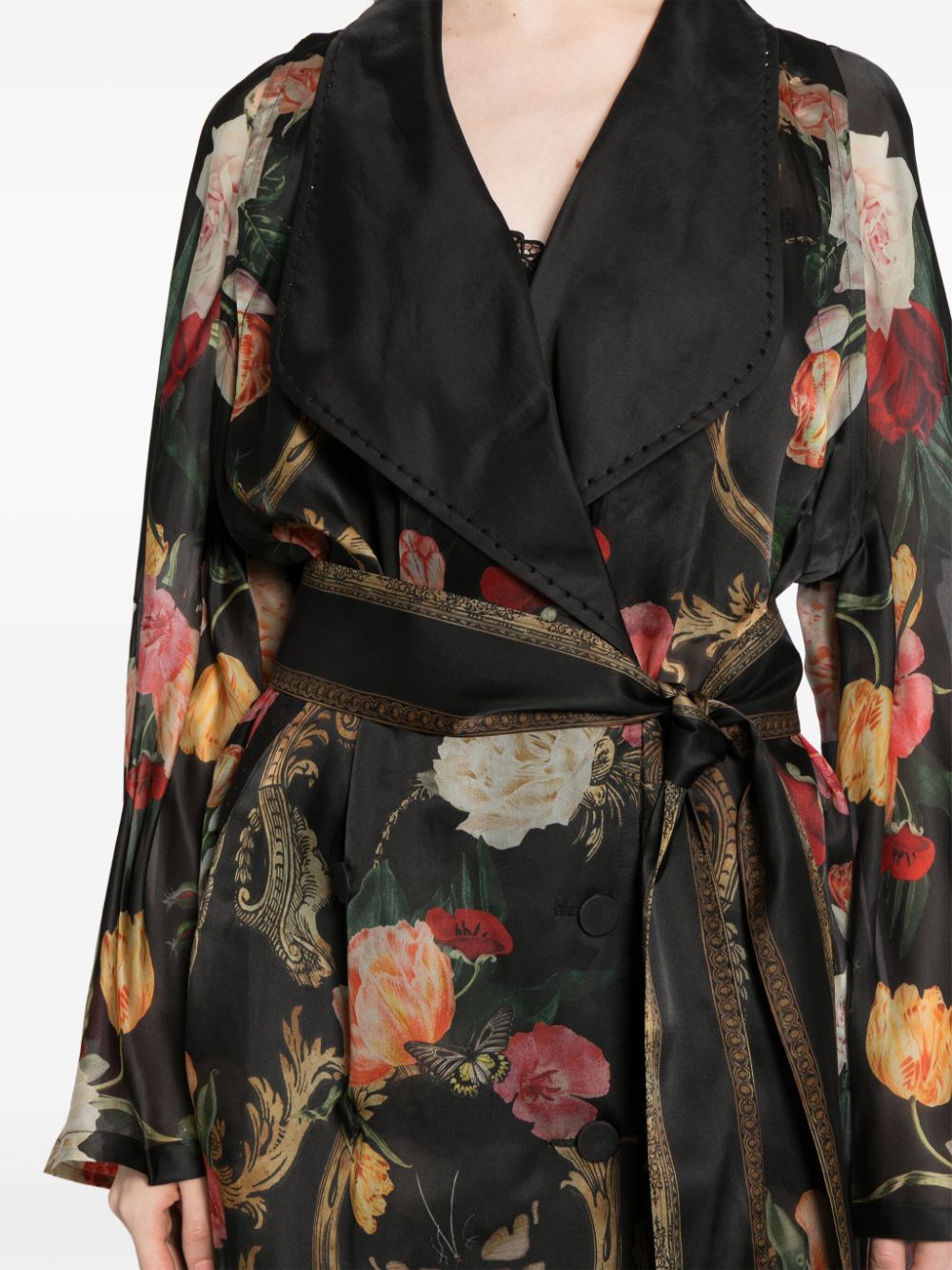 Shop Camilla Floral-print Silk Coat In Black