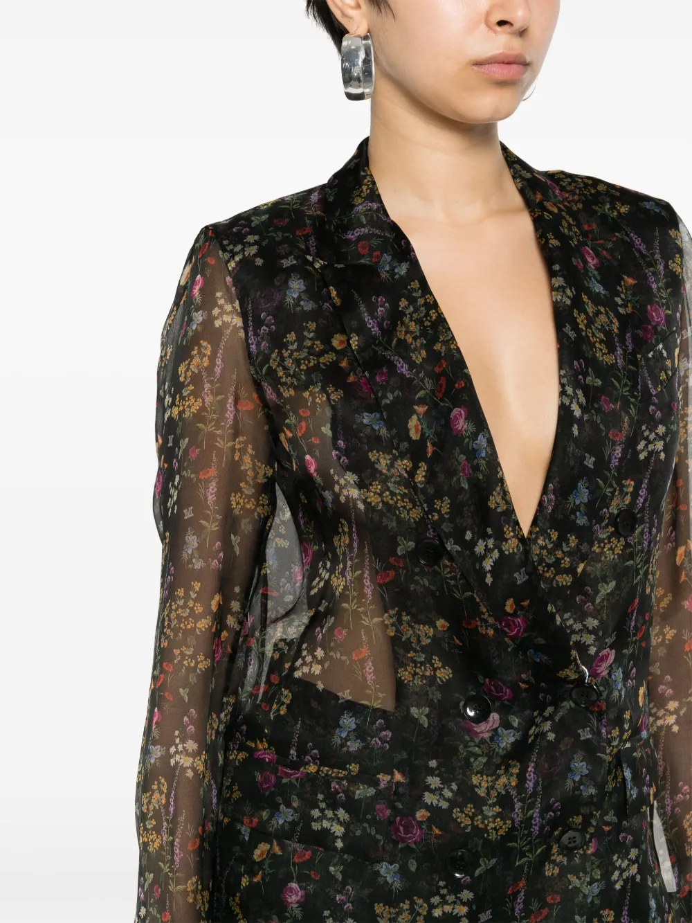 Max Mara Jabot zijden blazer met bloemenprint Zwart