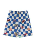 Versace Kids graphic-printed check shorts - Blue