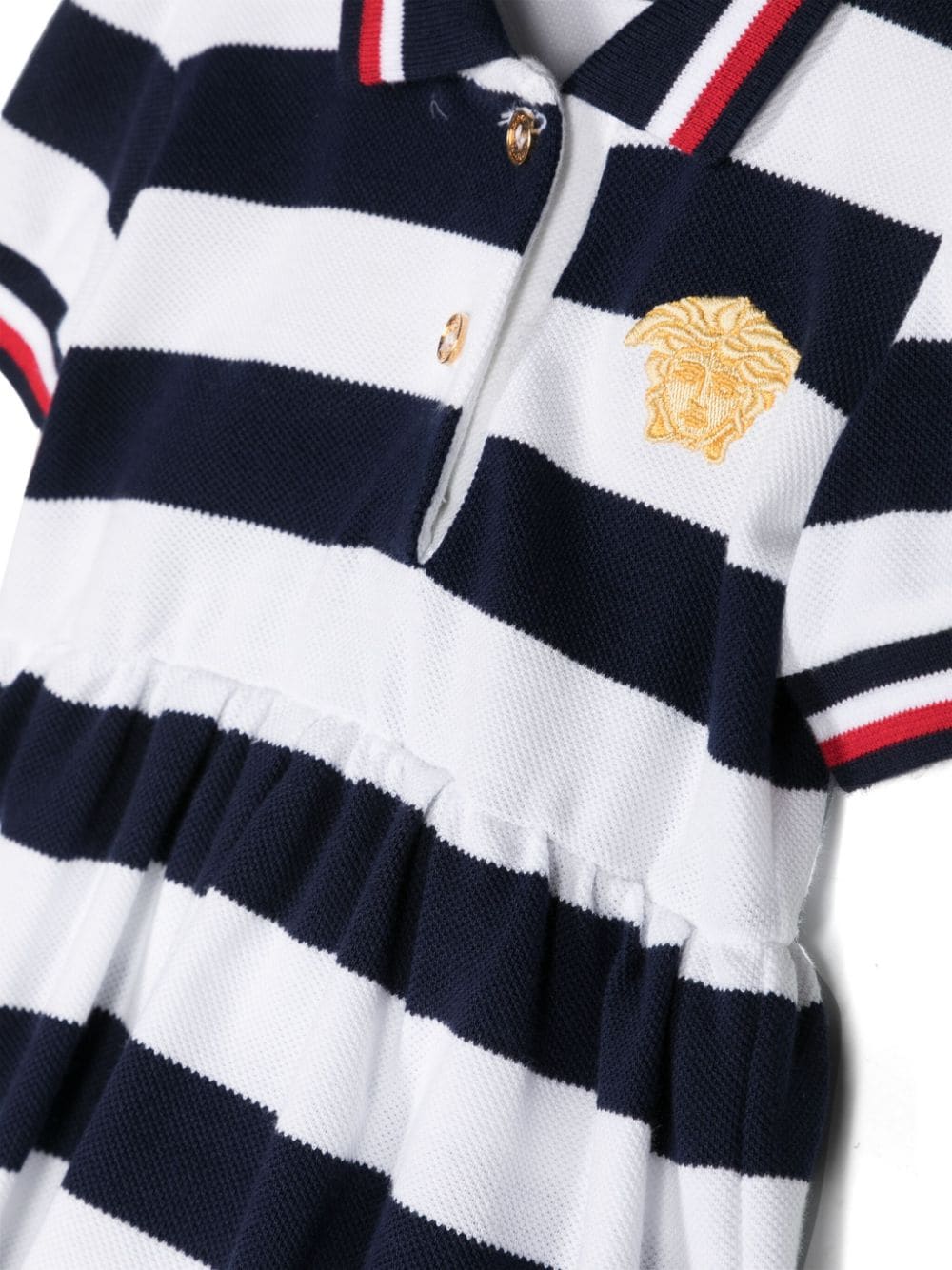 Shop Versace Nautical Stripe Ruffled Cotton Dress In Blue