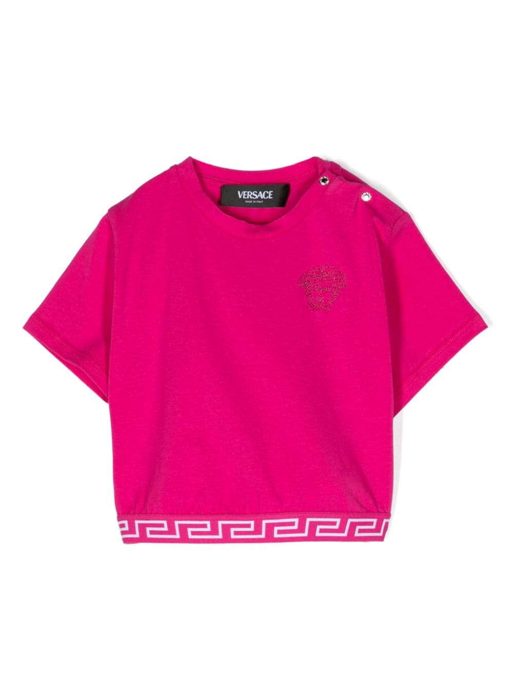 Versace Babies' 希腊风图案细节短款t恤 In Pink