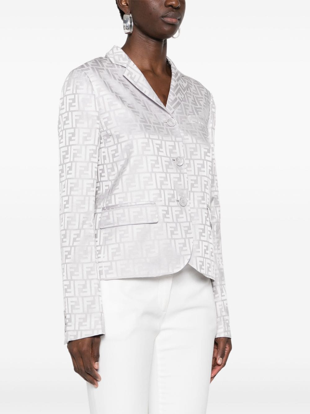 Shop Fendi Ff-jacquard Silk Blazer In Grey