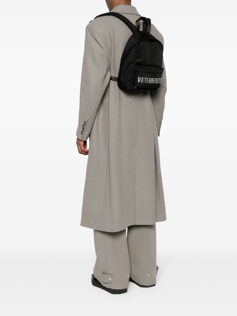 Shop Vetements Crystal-embellished-logo Backpack In Black