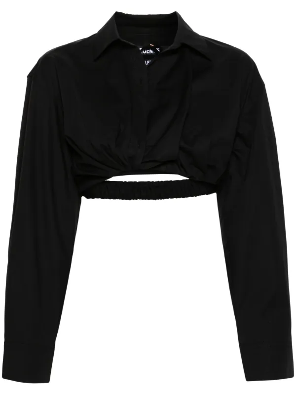【Jacquemus】 LeTシャツ Bahia Courtコットンクロップトップ Le T-Shirt Bahia Court cotton crop top in black - Jacquemus