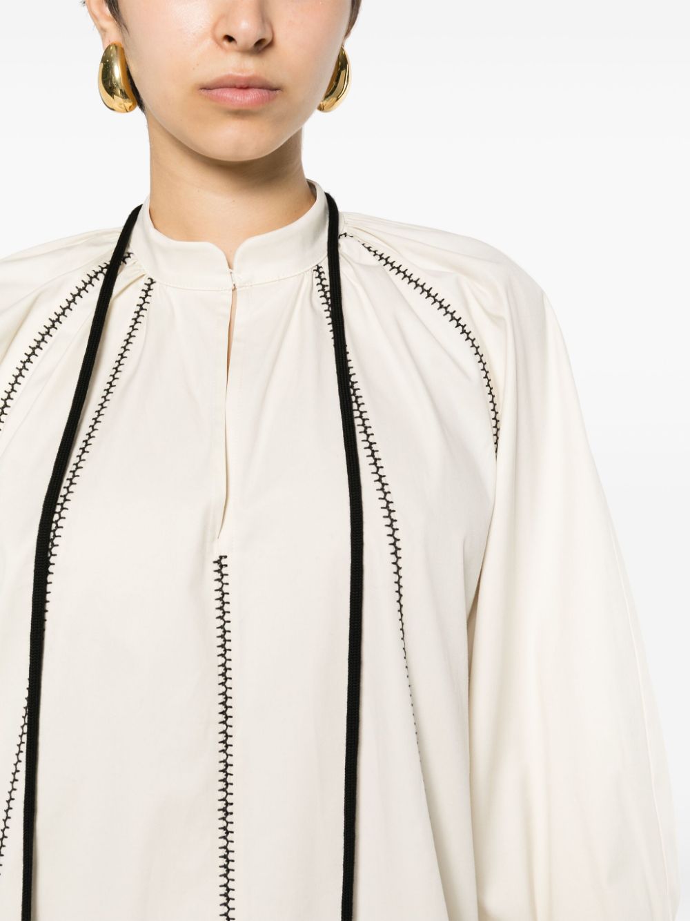 Shop Max Mara Pompom-detail Band-collar Minidress In Neutrals