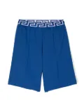 Versace Kids Greca-elasticated waist cotton shorts - Blue