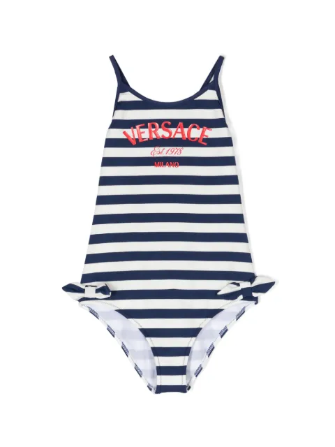 Versace Kids logo-print striped swimsuit