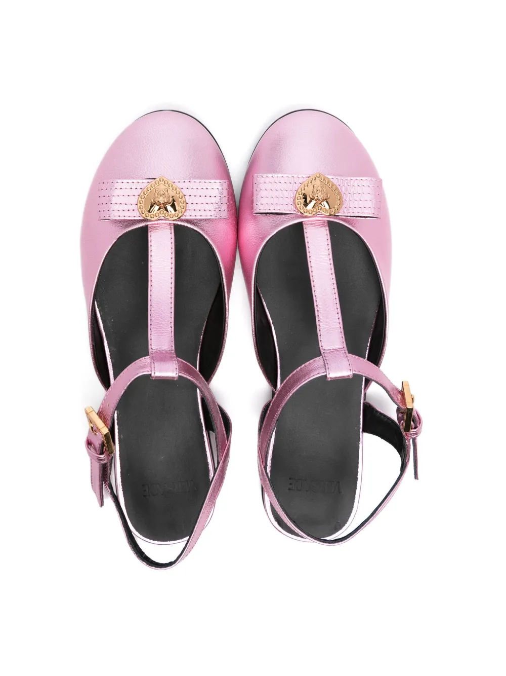 Versace Girl's Laminated Leather Slingback Ballerina Flats, Toddler In 粉色